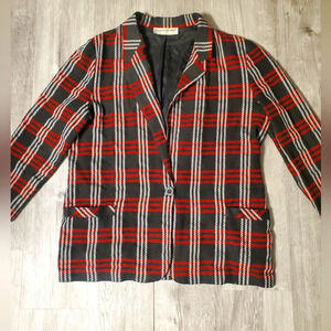 💚5/$25 Fundamental Things Red & Black Plaid Blazer Jacket Size 16